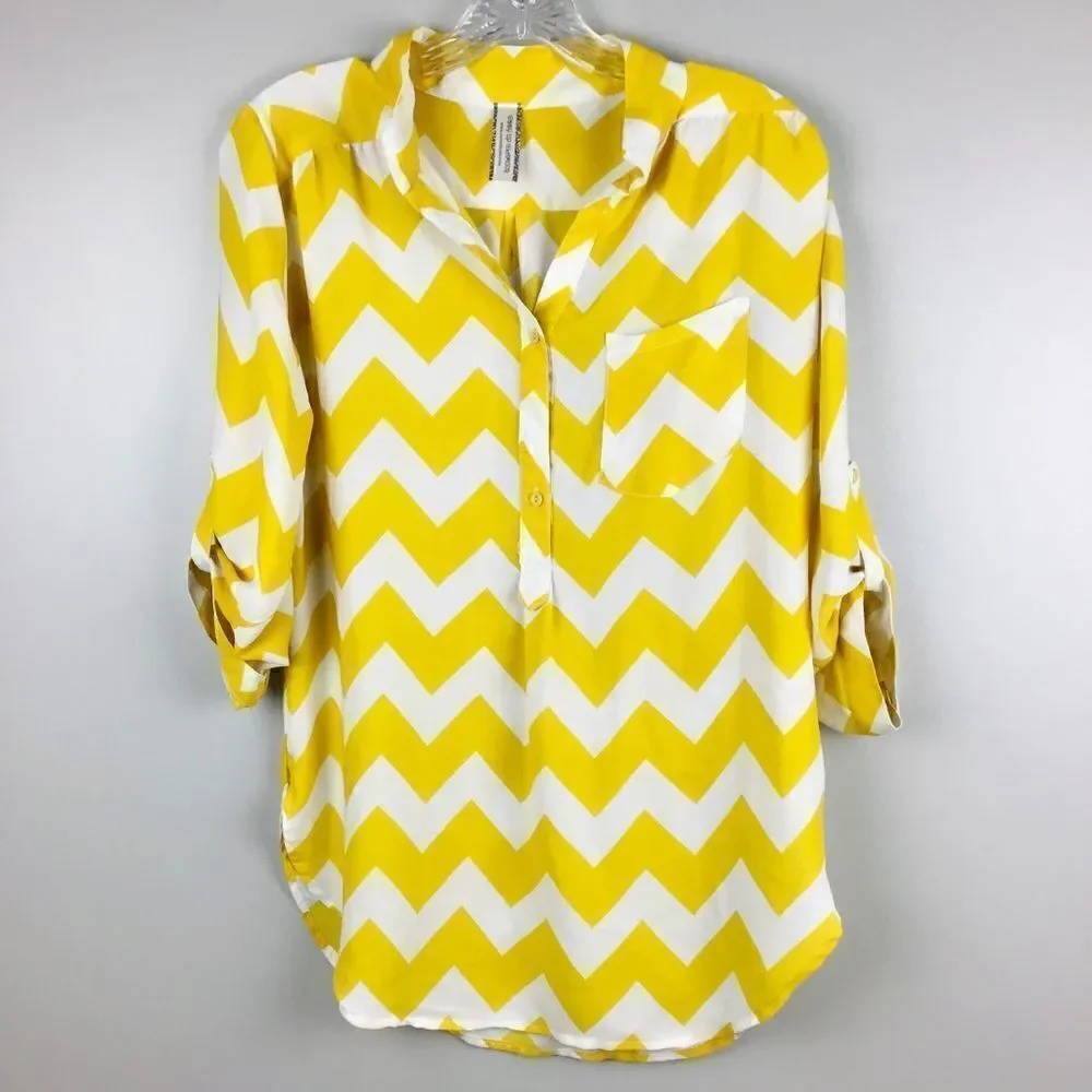 🌺3 FOR $20🌺 - Giddy Up Glamour yellow chevron sheer top s